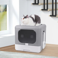 Elegant & Efficient Foldable Litter Box for Cats - Top Entry, Easy-Clean Drawer - Includes Scoop - Ideal for Medium to Large Felines!