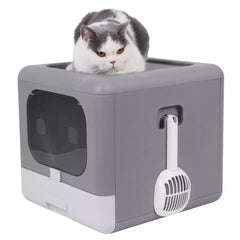 Elegant & Efficient Foldable Litter Box for Cats - Top Entry, Easy-Clean Drawer - Includes Scoop - Ideal for Medium to Large Felines!
