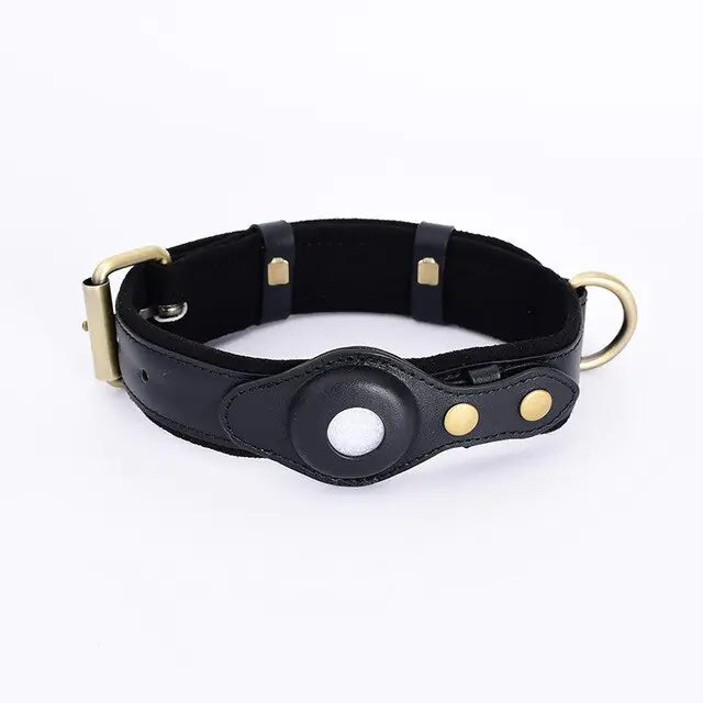 Leather Anti-Lost Dog Collar with AirTag Holder