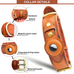 Leather Anti-Lost Dog Collar with AirTag Holder