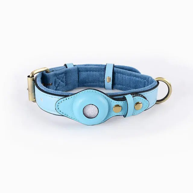 Leather Anti-Lost Dog Collar with AirTag Holder