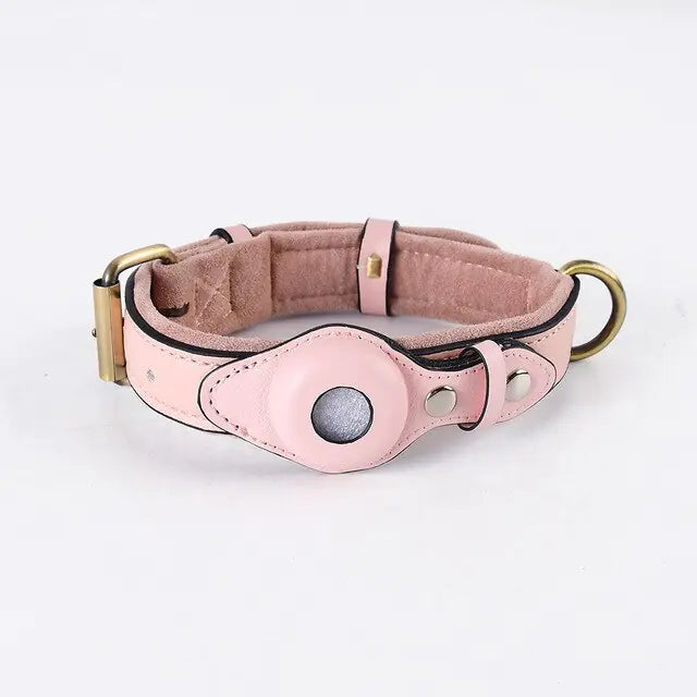 Leather Anti-Lost Dog Collar with AirTag Holder