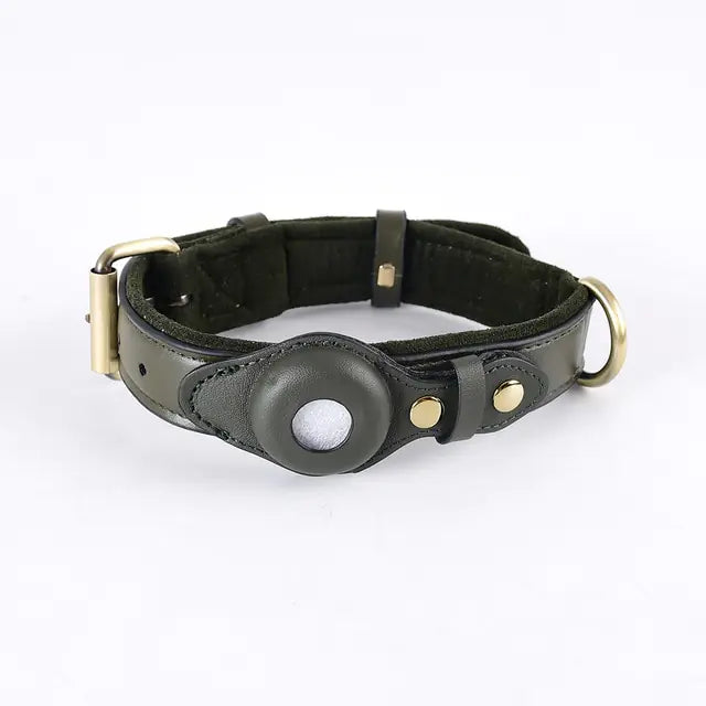 Leather Anti-Lost Dog Collar with AirTag Holder