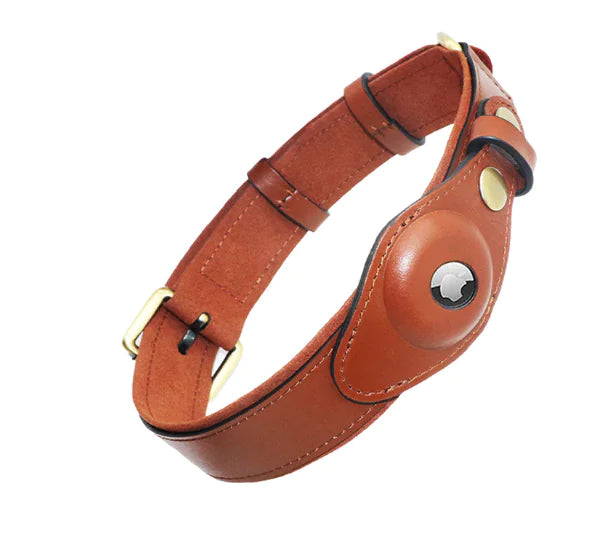 Leather Anti-Lost Dog Collar with AirTag Holder