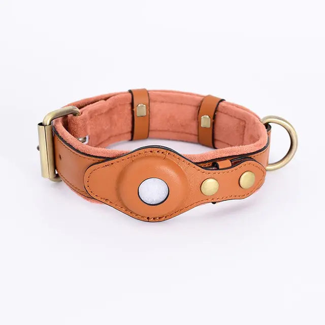 Leather Anti-Lost Dog Collar with AirTag Holder